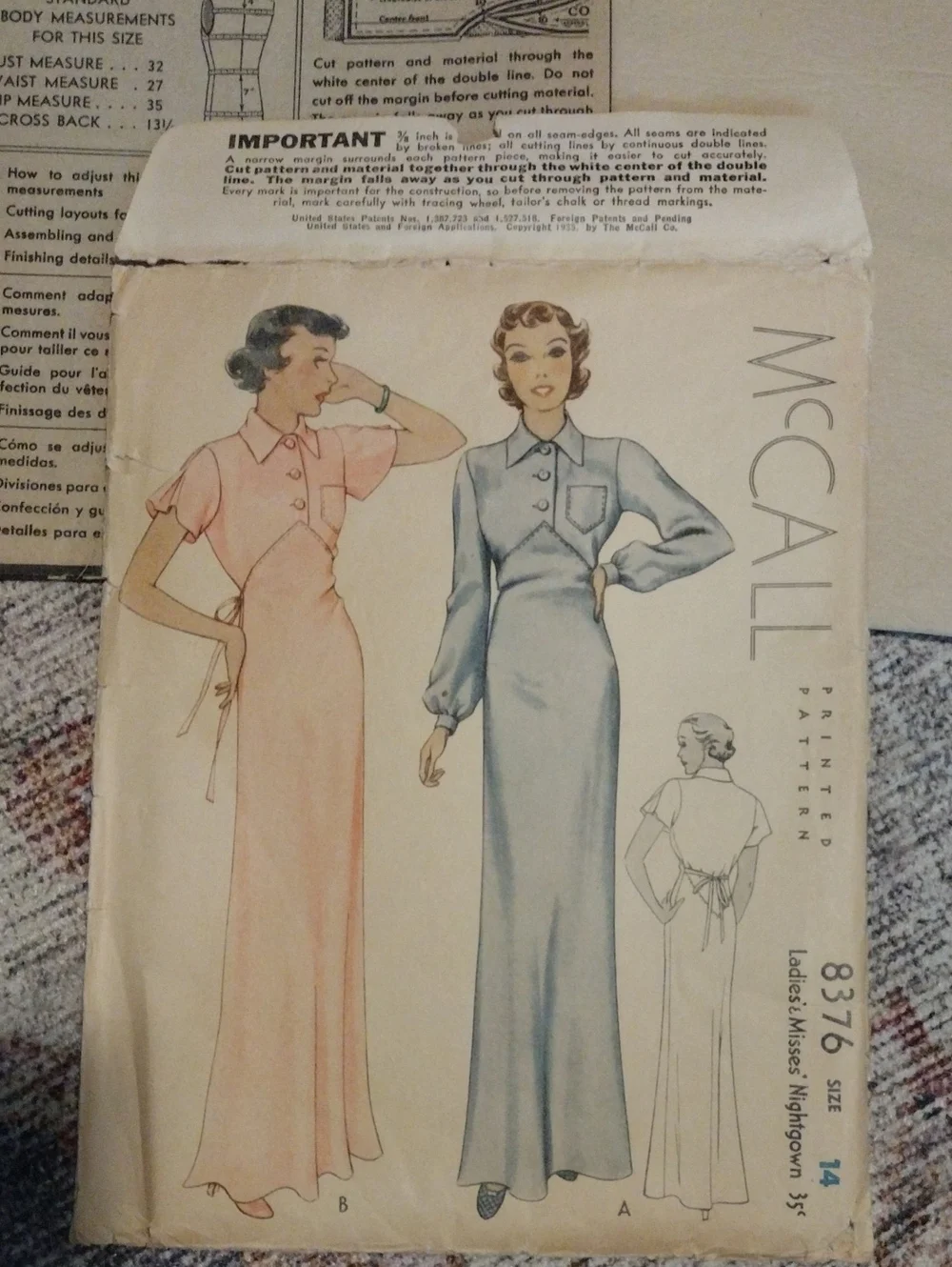 McCall Vintage Nightdress Sewing Pattern - Picture 2 of 4
